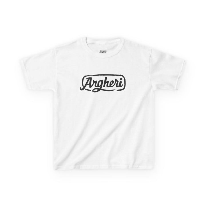 Argheri Kids Tee - 'Argheri' Retro Script Logo Cotton Shirt front view