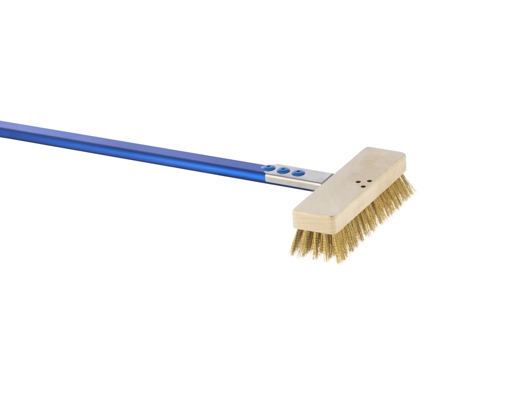 Argheri Gi.Metal Azzurra 20cm / 8in Low Profile Rectangular Brass Bristle Brush, 150cm handle front view