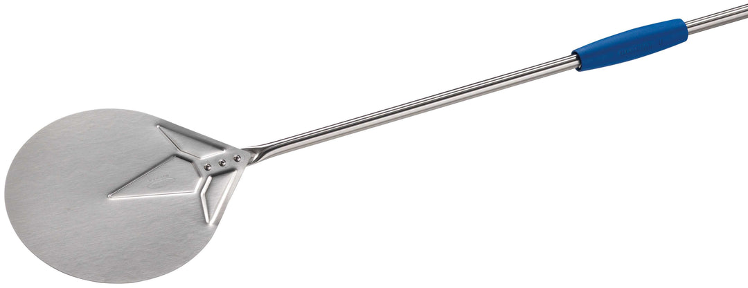 Argheri Gi.Metal Azzurra 20cm / 8in Small Round Solid Pizza Peel, 150cm handle front view
