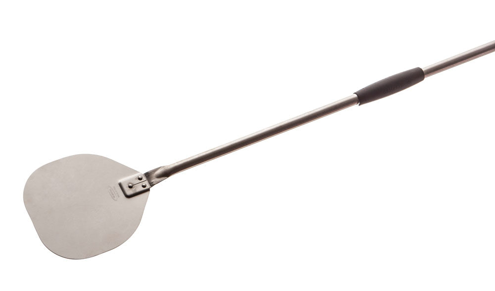 Argheri Gi.Metal Alice 23cm / 9in Small Round Perforated Pizza Peel, 150cm handle front view